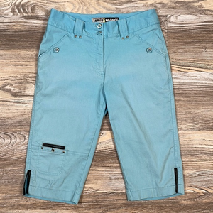 Jamie Sadock Women’s Bermuda Golf Shorts Faux Leather Details, Turquoise, Size 0